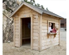 Lekehytte med butikkvinduer