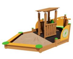 Sandkasse båt 3,8 x 2,5 m med styreratt