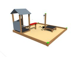 Sandkasse 3,5 x 3,5 m med lekehus